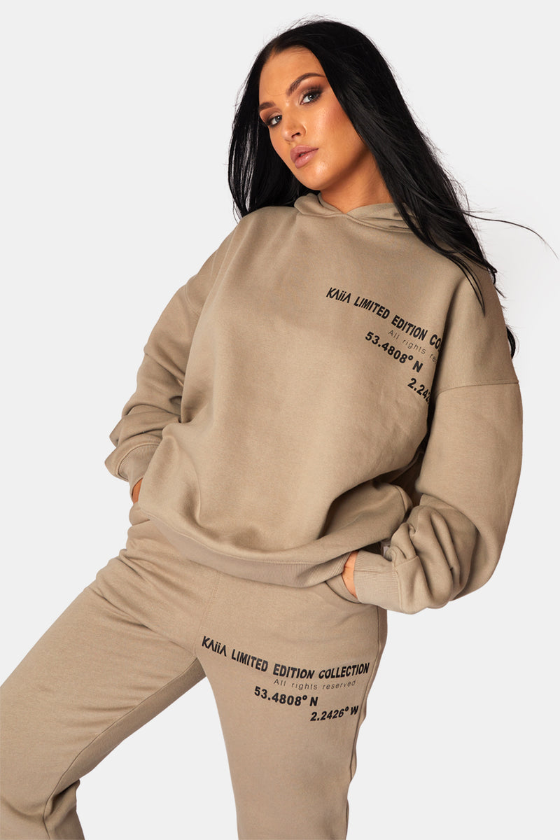 Oversized Text Detail Hoodie Elm