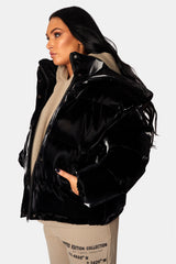 HIGH SHINE HOLOGRAPHIC OVERSIZED PUFFER BLACK