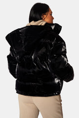 HIGH SHINE HOLOGRAPHIC OVERSIZED PUFFER BLACK