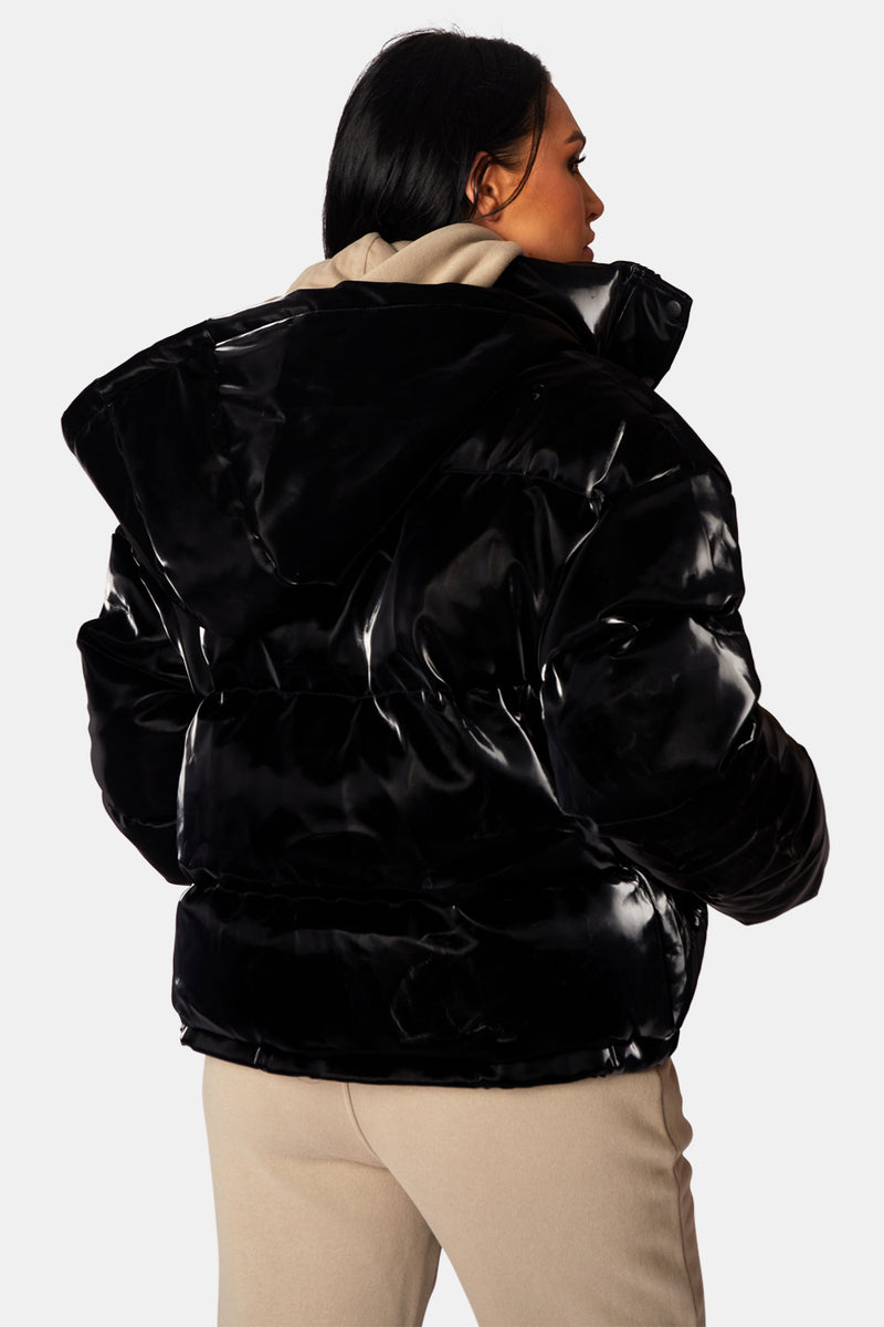 HIGH SHINE HOLOGRAPHIC OVERSIZED PUFFER BLACK
