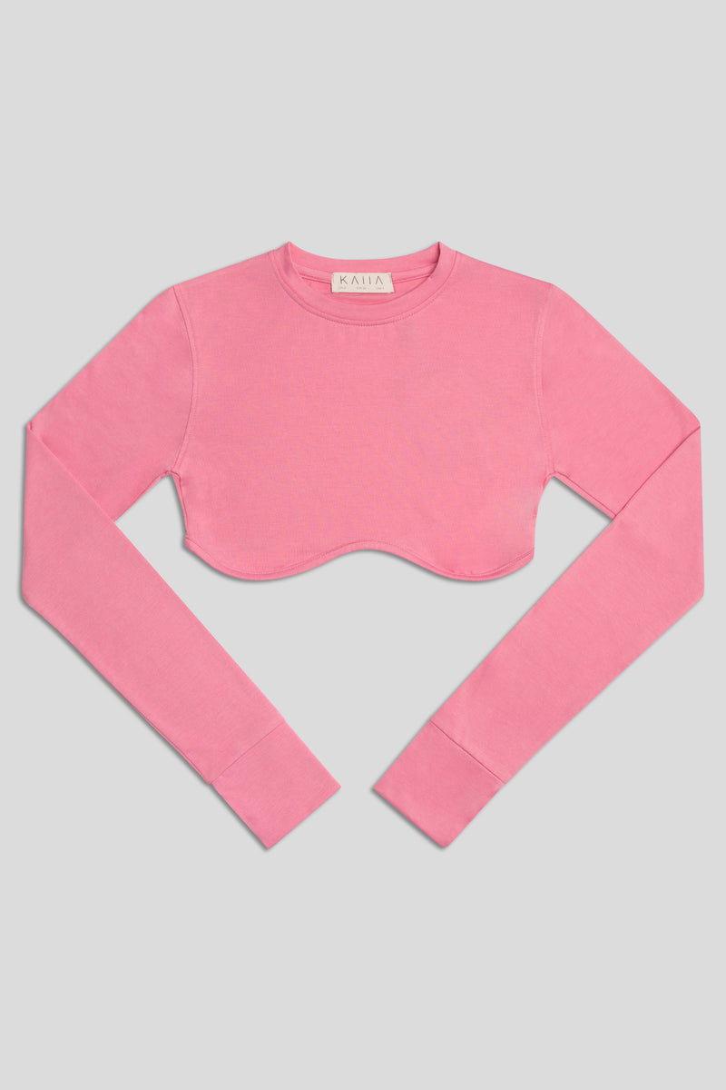 LONG SLEEVE UNDERBUST CROP TOP PINK