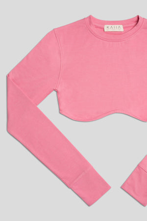 LONG SLEEVE UNDERBUST CROP TOP PINK