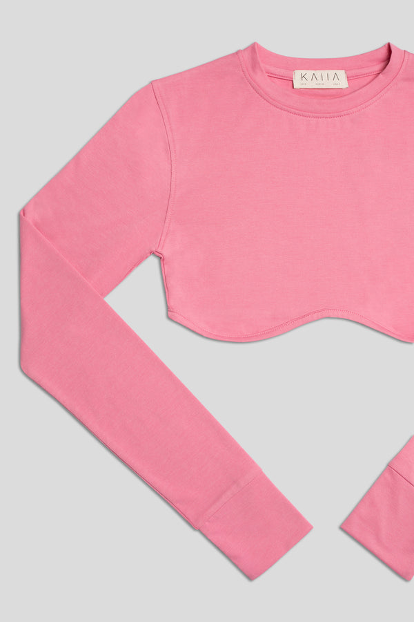 LONG SLEEVE UNDERBUST CROP TOP PINK