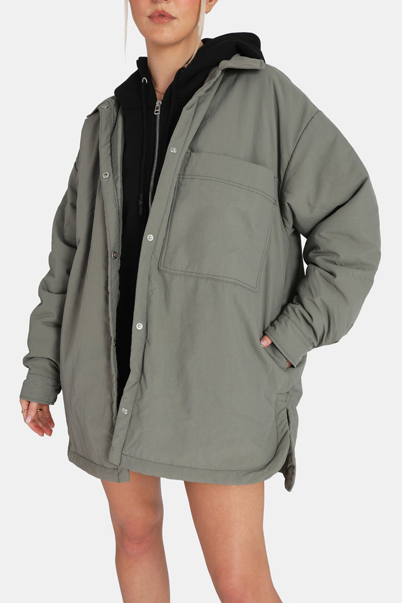 Padded Oversized Shacket Slate