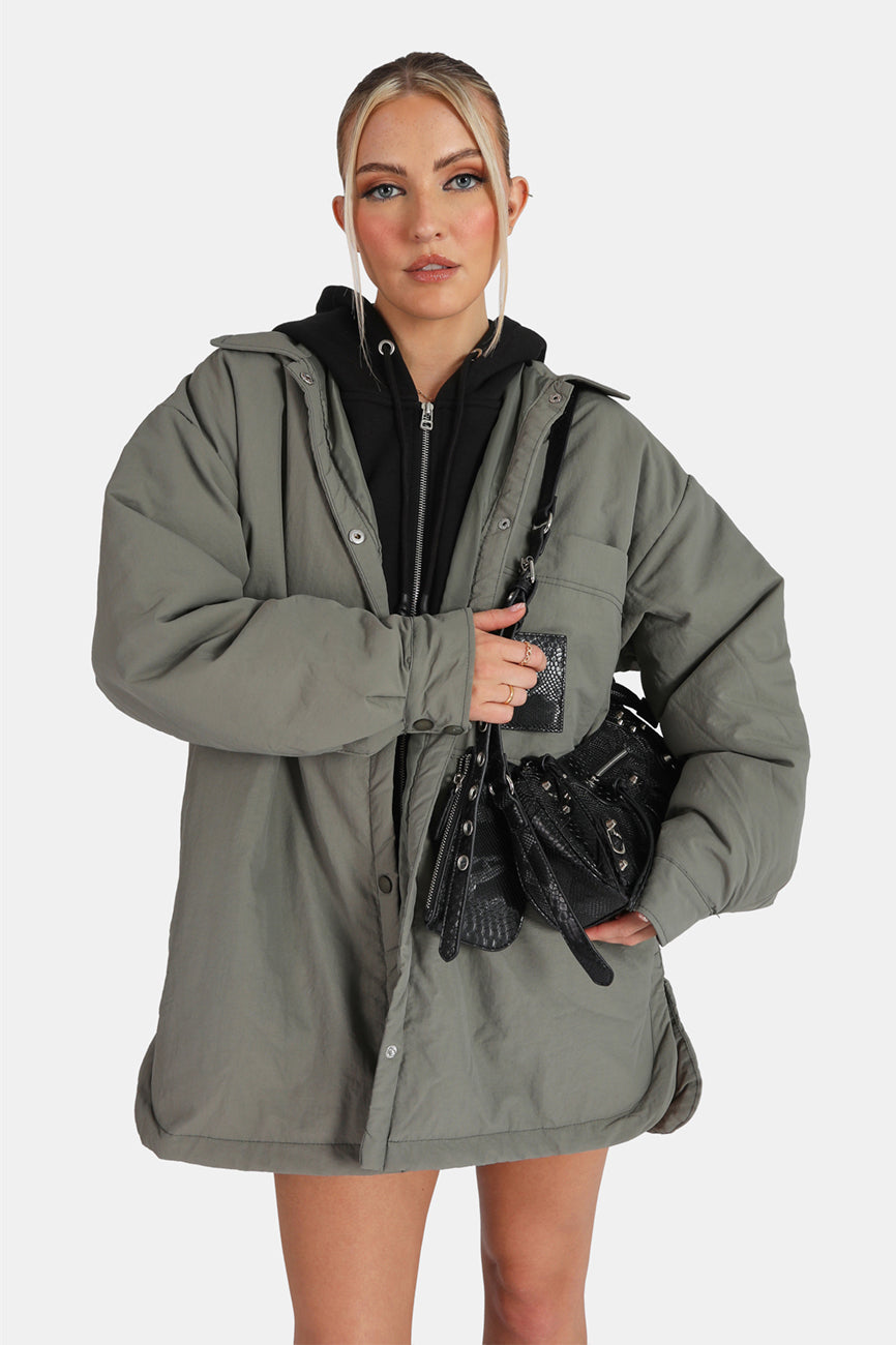 Padded Oversized Shacket Slate