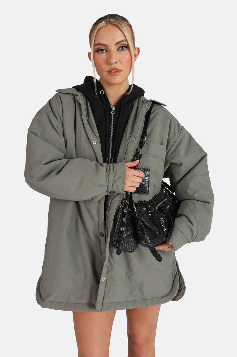 Padded Oversized Shacket Slate