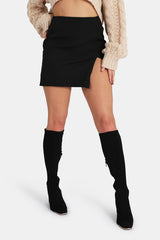 Split Front Mini Skirt Black