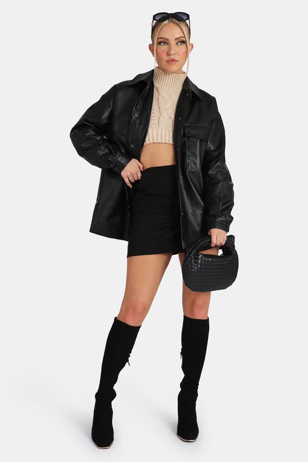 Split Front Mini Skirt Black