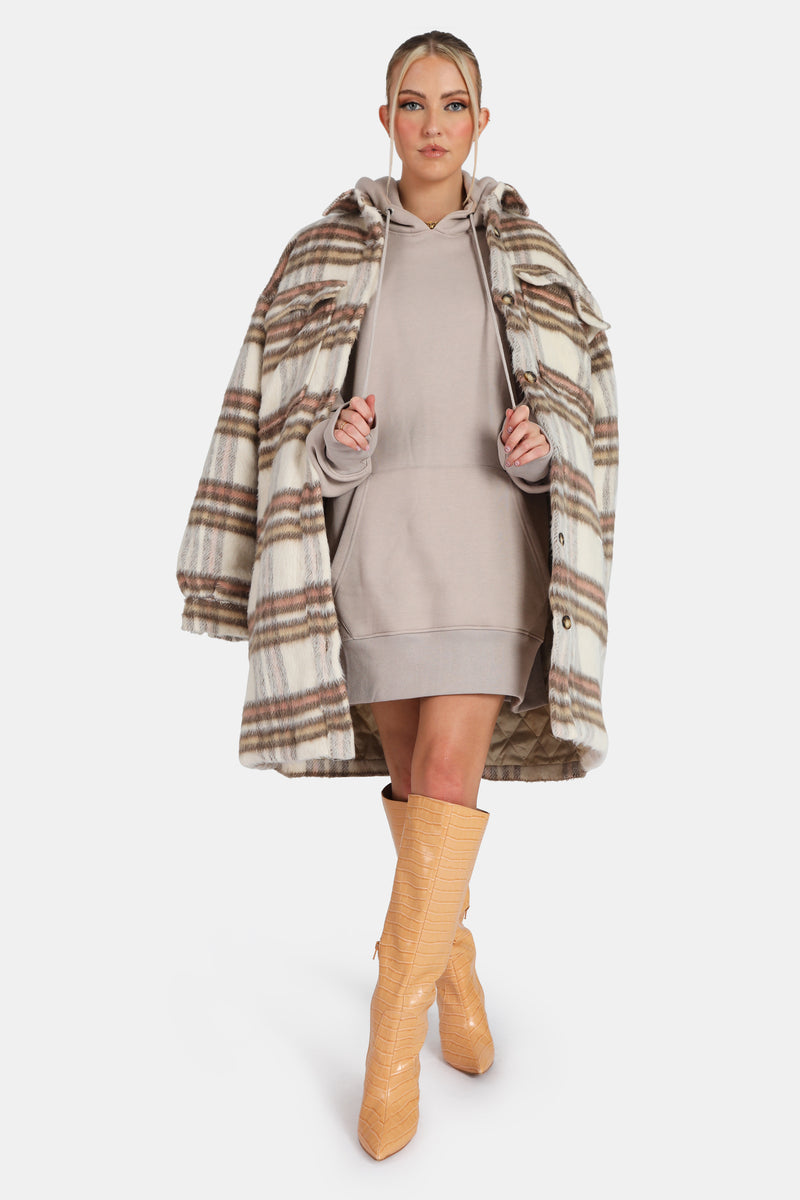 Longline Soft Touch Check Shacket Ecru