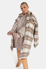 Longline Soft Touch Check Shacket Ecru