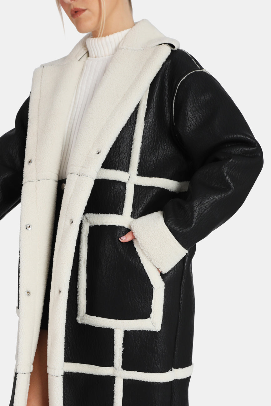 Black and white aviator coat top