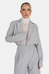 TAILORED PREMIUM BOXY CROPPED BLAZER GREY