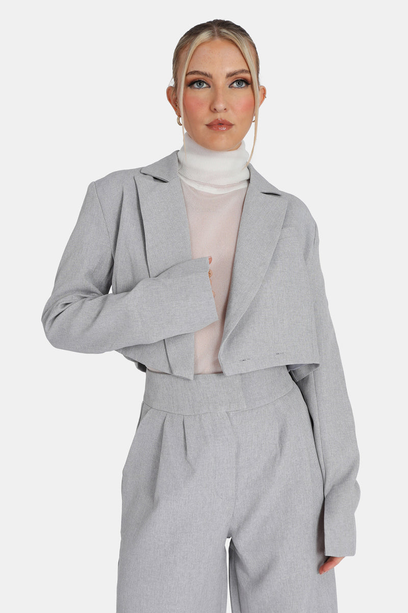 TAILORED PREMIUM BOXY CROPPED BLAZER GREY