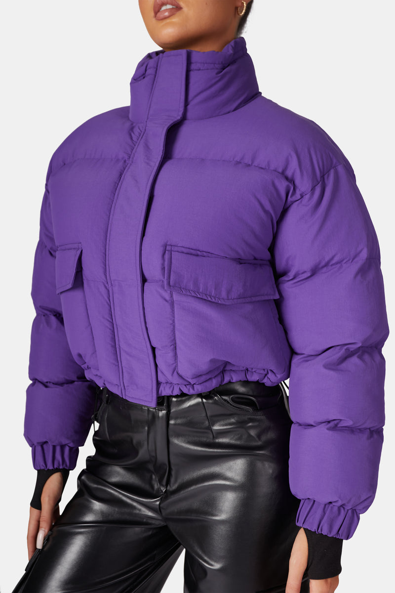 CROPPED POCKET DETAIL PUFFER PURPLE