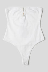 V FRONT BANDEAU RIBBED BODYSUIT WHITE