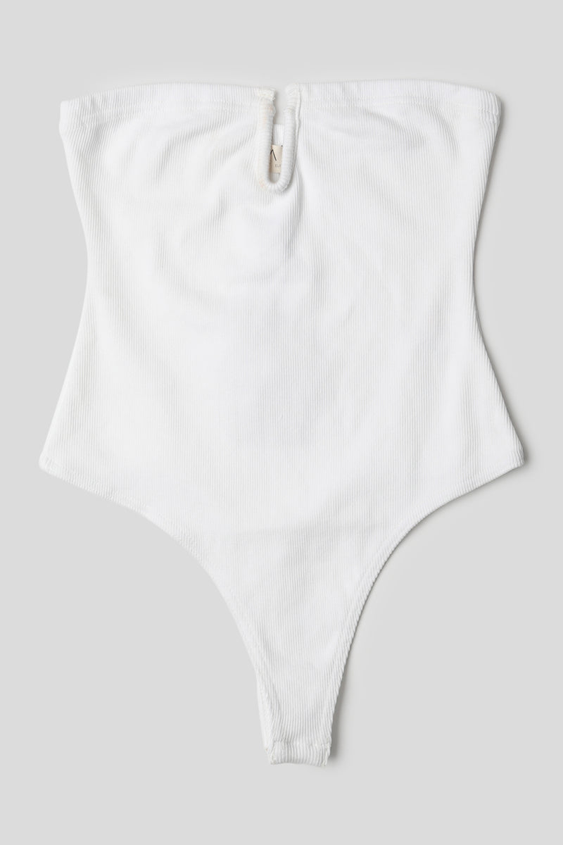 V FRONT BANDEAU RIBBED BODYSUIT WHITE