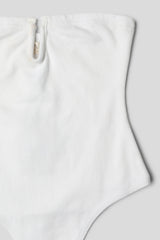 V FRONT BANDEAU RIBBED BODYSUIT WHITE