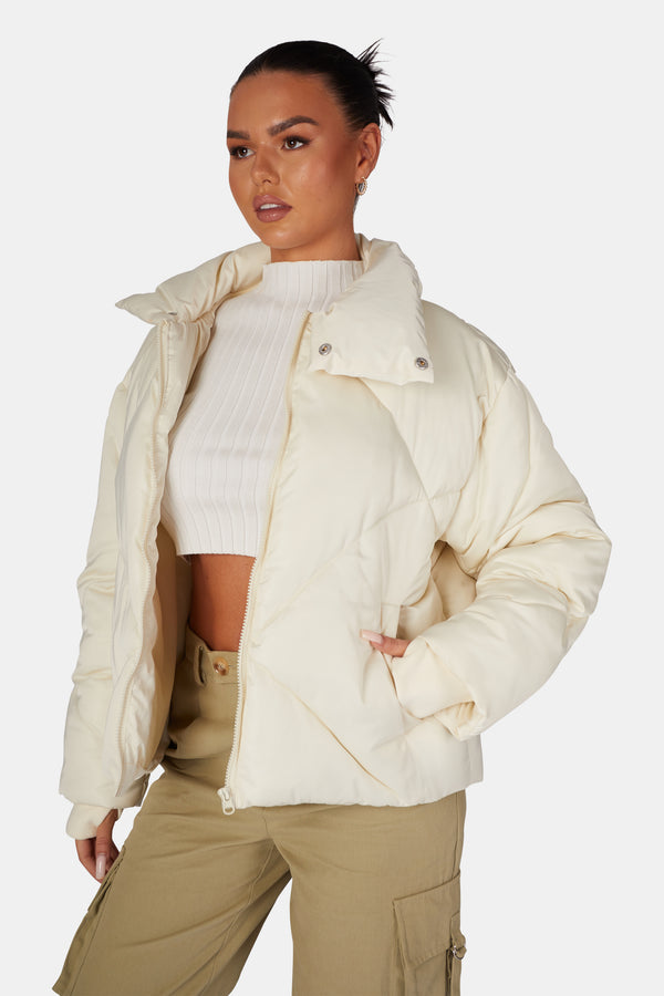 SOFT TOUCH QUILTED PUFFER JACKET ECRU