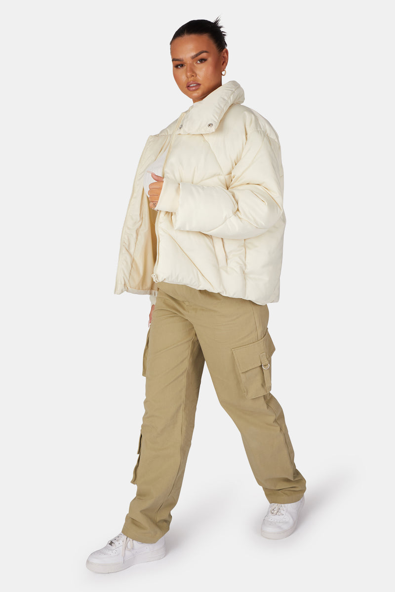 SOFT TOUCH QUILTED PUFFER JACKET ECRU