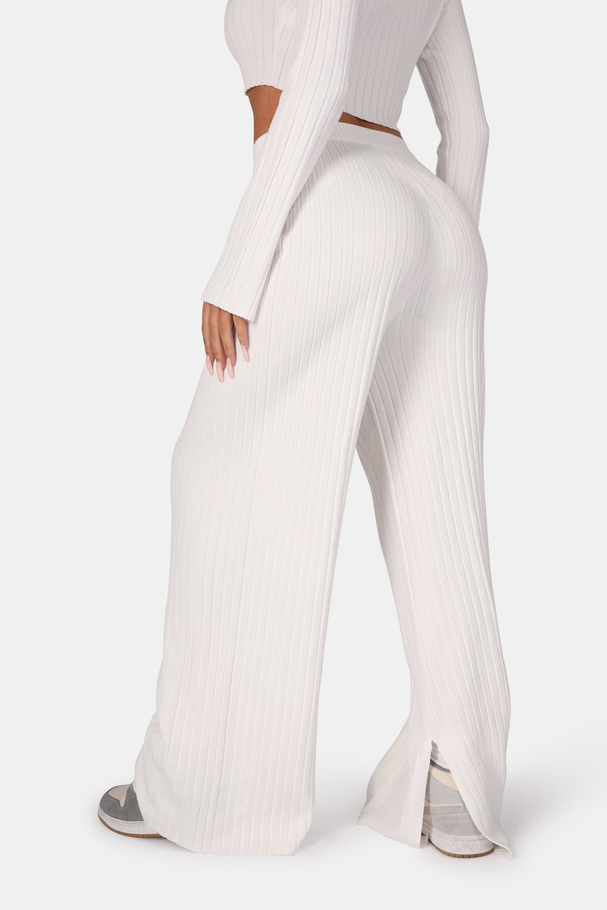 Ribbed Knitted Trousers White