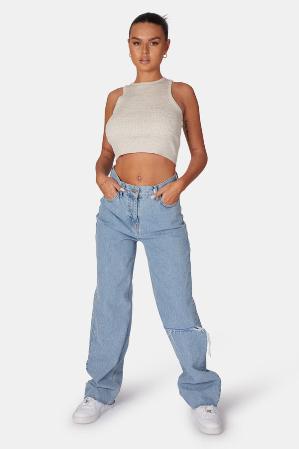 EXTREME RACER KNITTED CROP OATMEAL