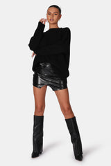 OVERSIZED KNITTED CREW NECK JUMPER BLACK
