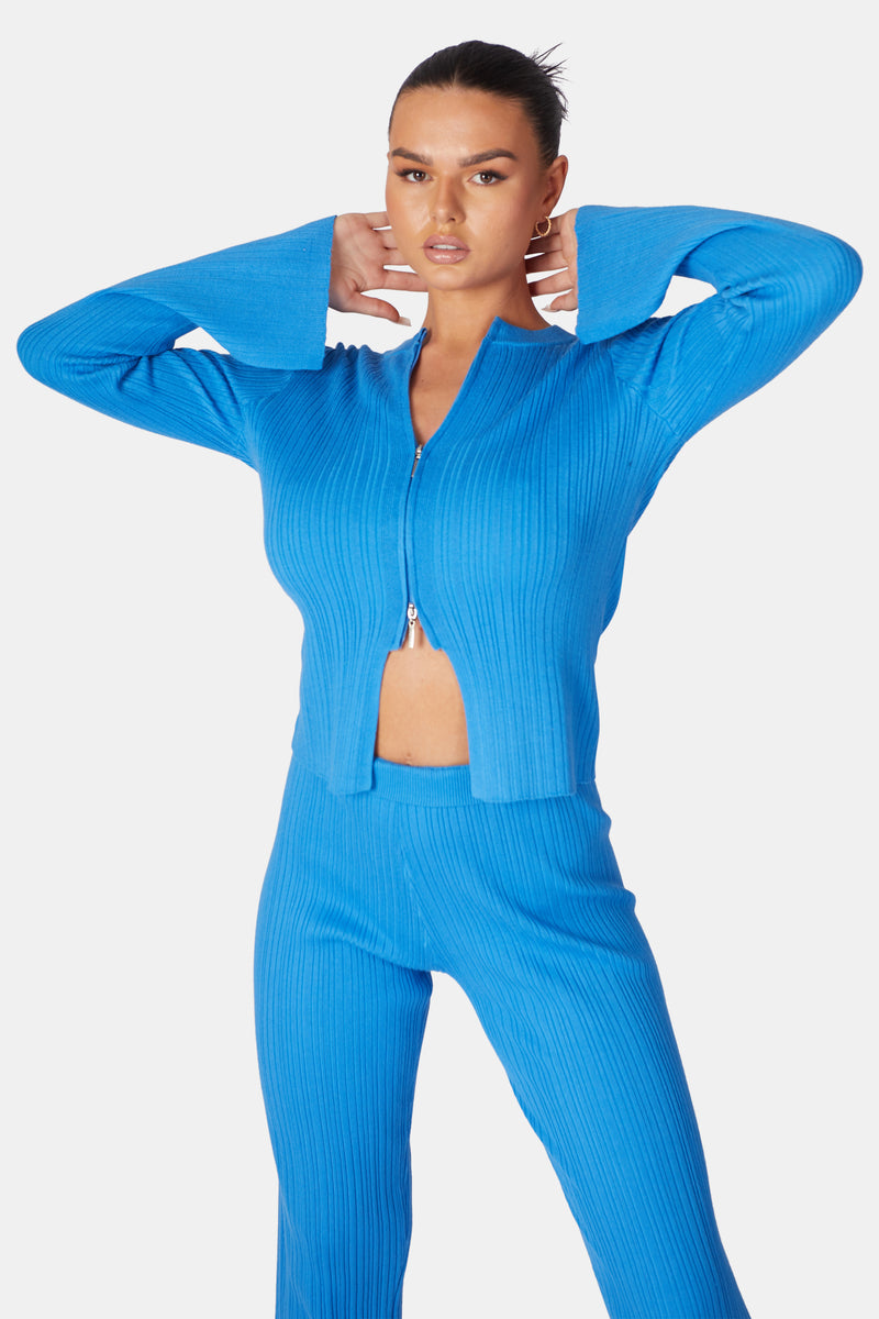 KNITTED ZIP FRONT TOP BLUE
