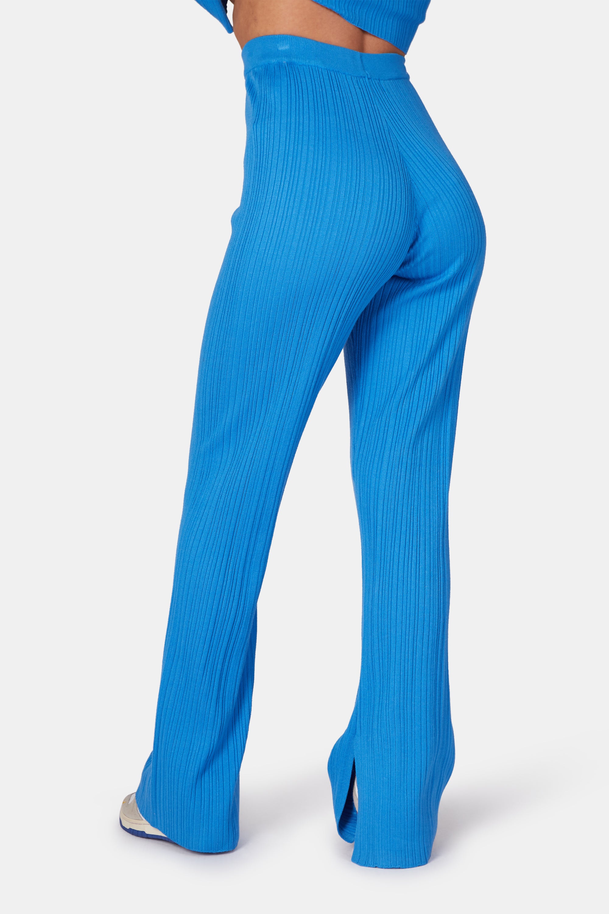 RIBBED KNITTED TROUSERS BLUE