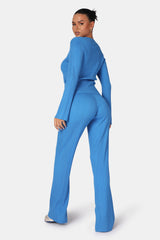 RIBBED KNITTED TROUSERS BLUE