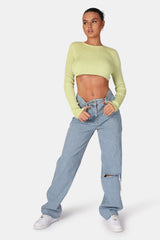 OPEN CHAIN BACK KNITTED CROP TOP LIME