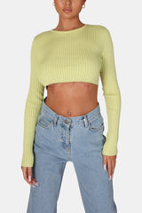 OPEN CHAIN BACK KNITTED CROP TOP LIME