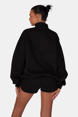 OVERSIZED HALF ZIP PULLOVER POCKET FRONT SWEATSHIRT BLACK