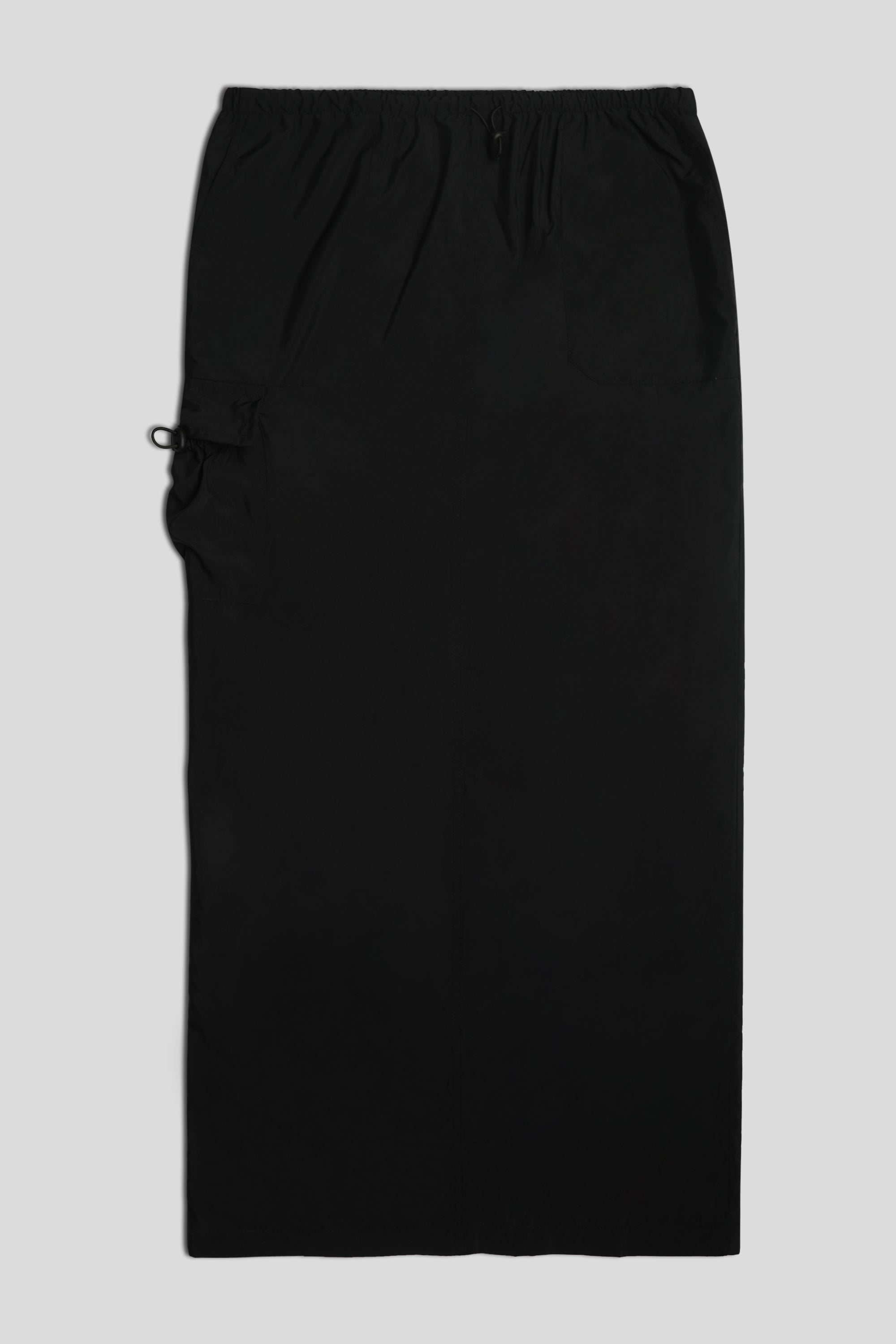 DRAWSTRING WAIST CARGO MIDI SKIRT BLACK