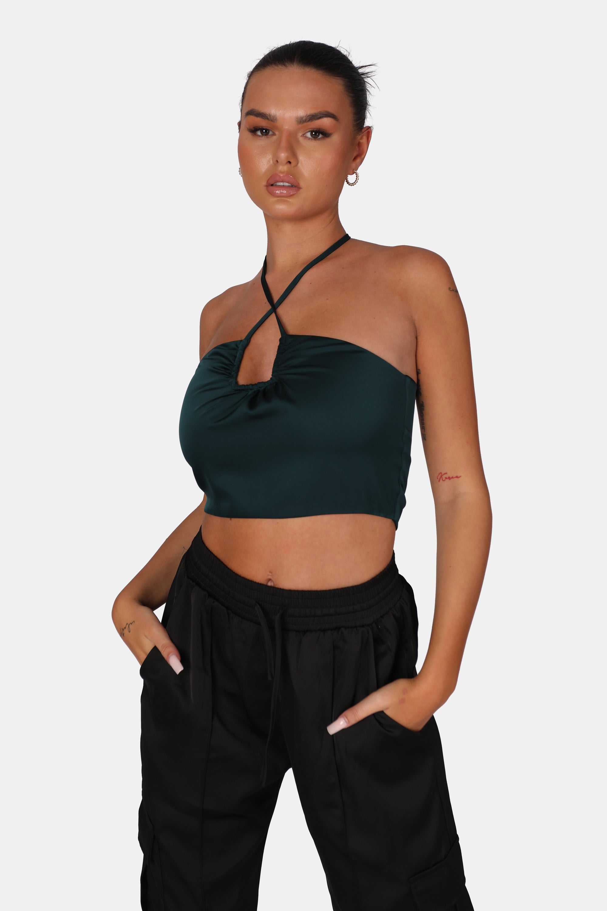 U TRIM SATIN BRALET FOREST GREEN