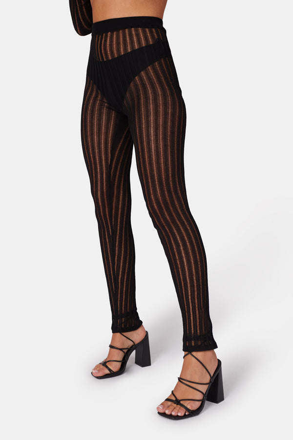 HIGH WAISTED LADDER STITCH KNITTED LEGGINGS