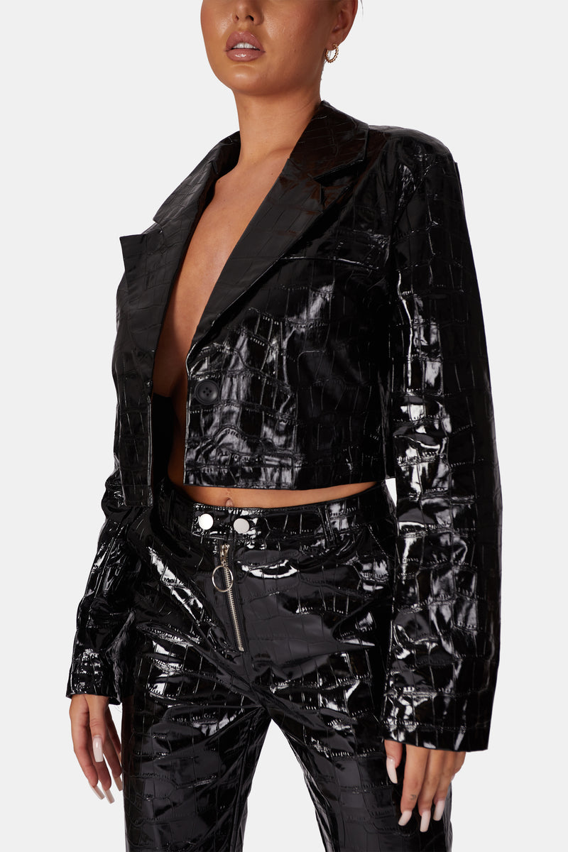 CROPPED CROC VINYL BLAZER