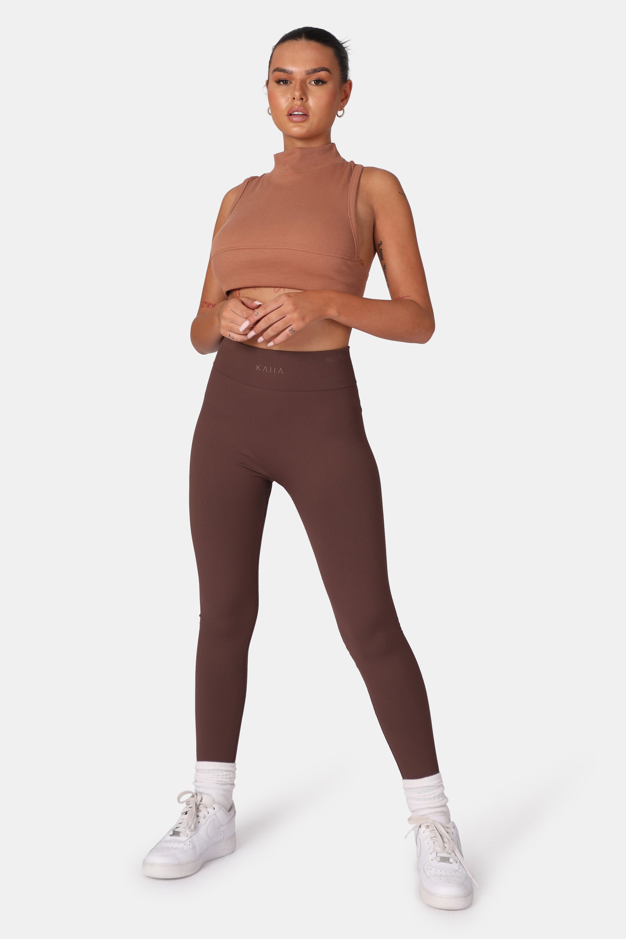 KAIIA PREMIUM RIB SEAMLESS LEGGINGS CHOCOLATE