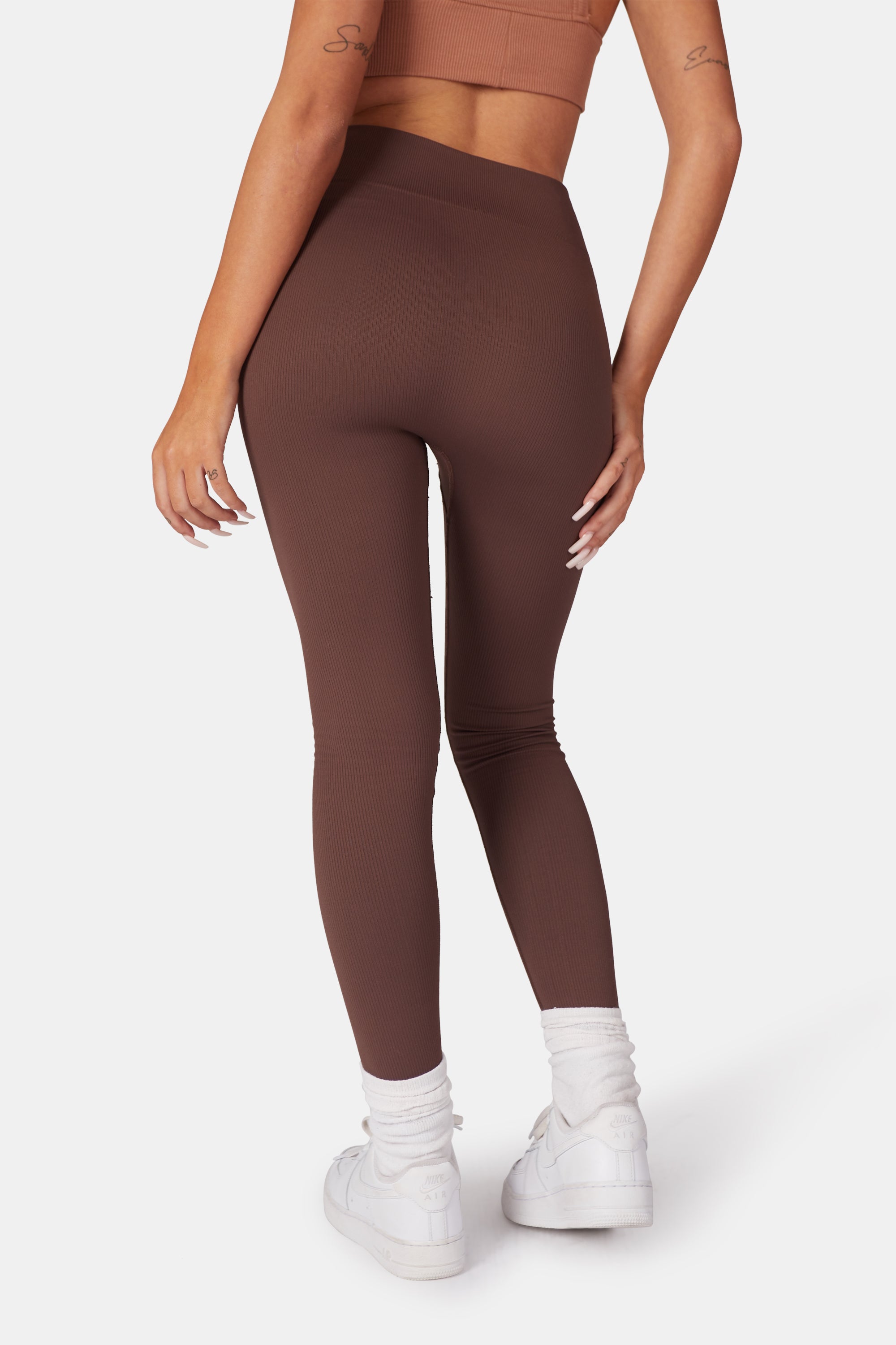 Basic Chocolate Brown Snatched Rib Leggings