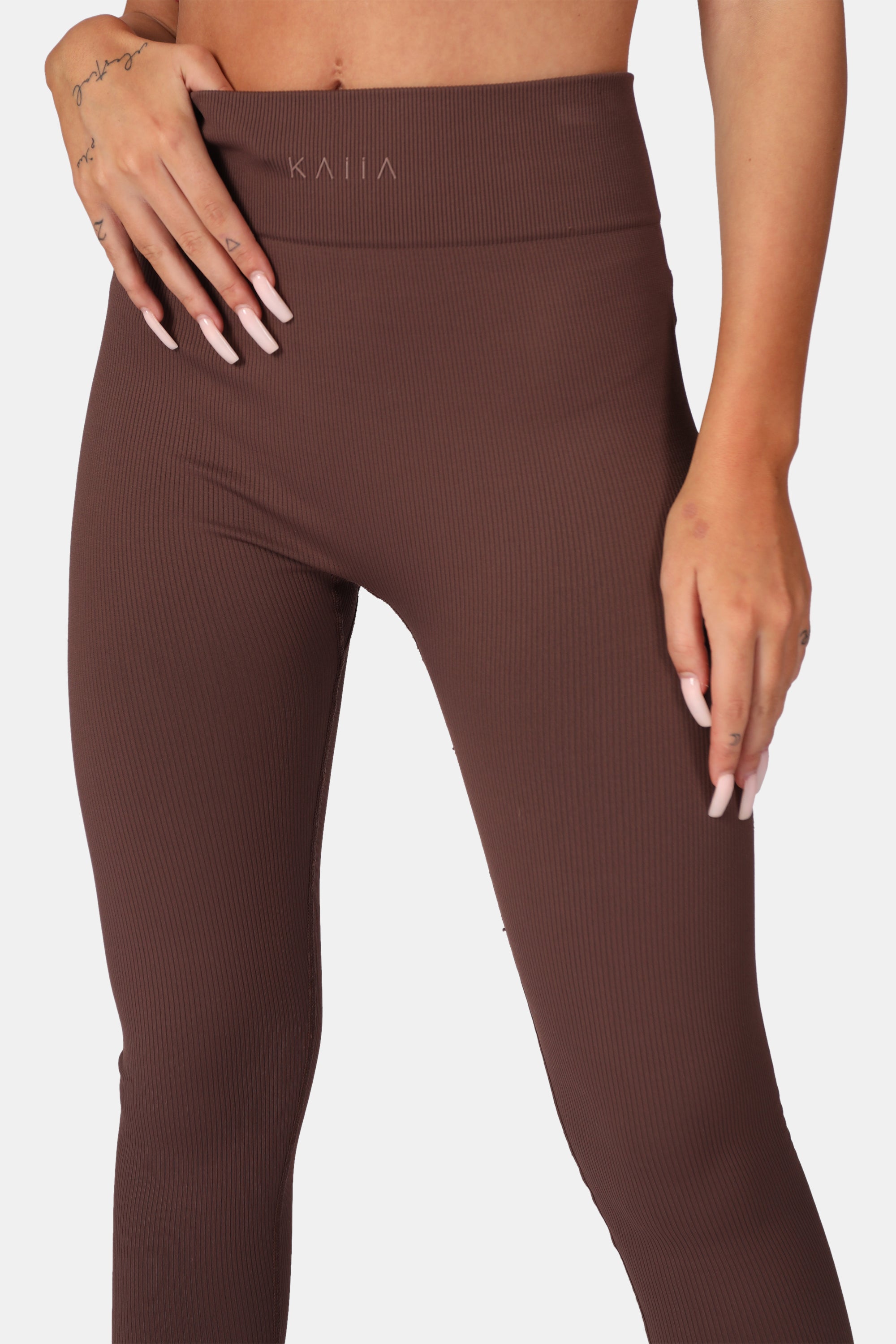 KAIIA PREMIUM RIB SEAMLESS LEGGINGS CHOCOLATE