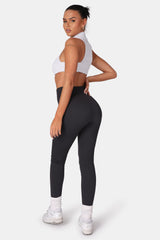 HIGH NECK RACER LOW SIDE RIB CROP TOP OATMEAL MARL