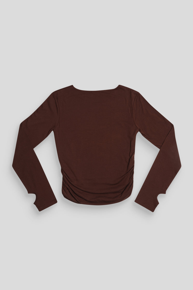 CURVE RUCHED SIDE LOUNGE TOP CHOCOLATE