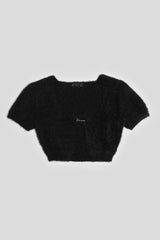 KAIIA TRIM FLUFFY KNIT TOP BLACK