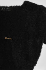 KAIIA TRIM FLUFFY KNIT TOP BLACK