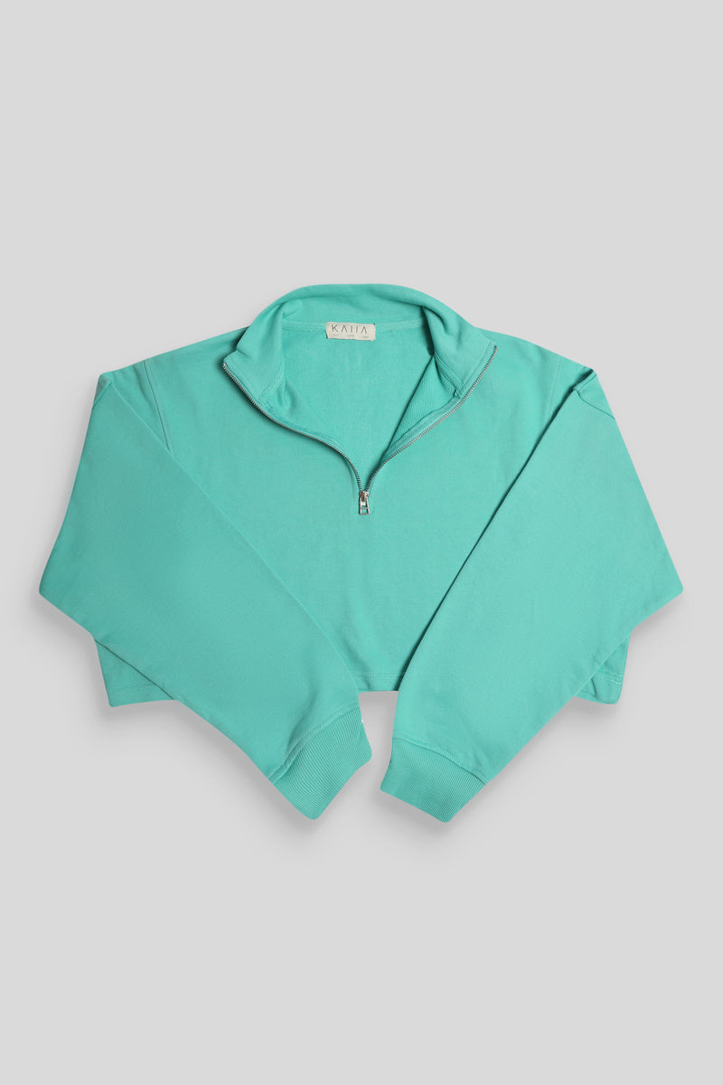 HALF ZIP CROP PULLOVER SWEATSHIRT PEPPERMINT