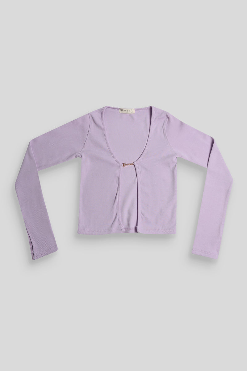 KAIIA TRIM RIBBED TOP LILAC