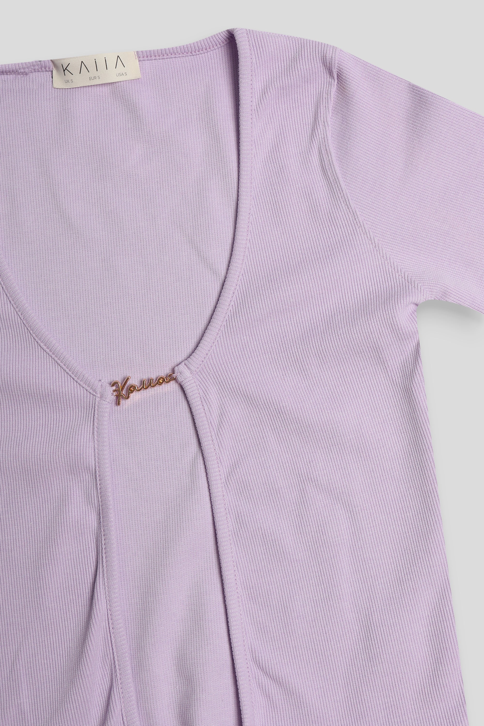 KAIIA TRIM RIBBED TOP LILAC