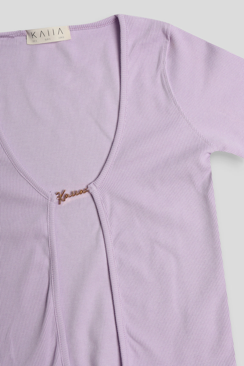 KAIIA TRIM RIBBED TOP LILAC