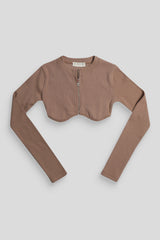 ZIP THROUGH UNDERBUST RIBBED TOP SAND