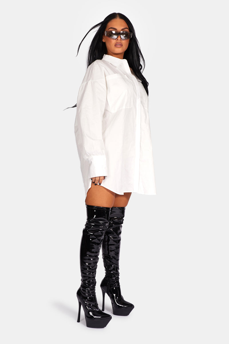 OVERSIZED POPLIN SHIRT DRESS WHITE