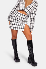 MONOCHROME TEXTURED CHECK CROPPED BLAZER IVORY